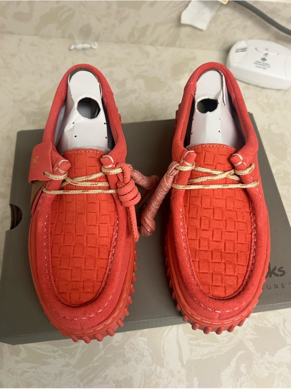 Clarks Suede Torhil Bee Comfort Platform Moccasin Toe Loafers (Coral) - Picture 12 of 16